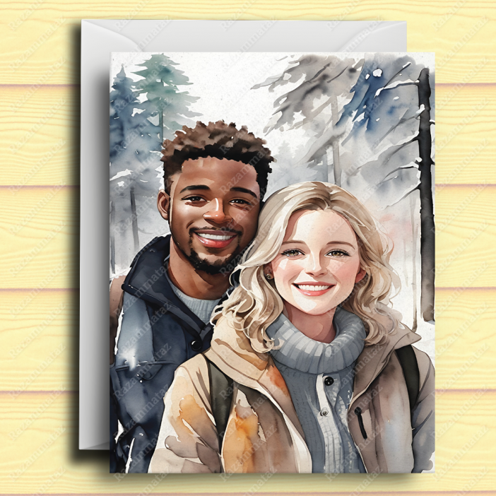 Interracial Couple C Christmas Card